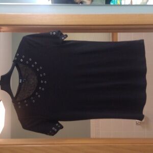 PAIGE BLACK LINEN GROMMET SHORT SLEEVE TOP SIZE SMALL EUC